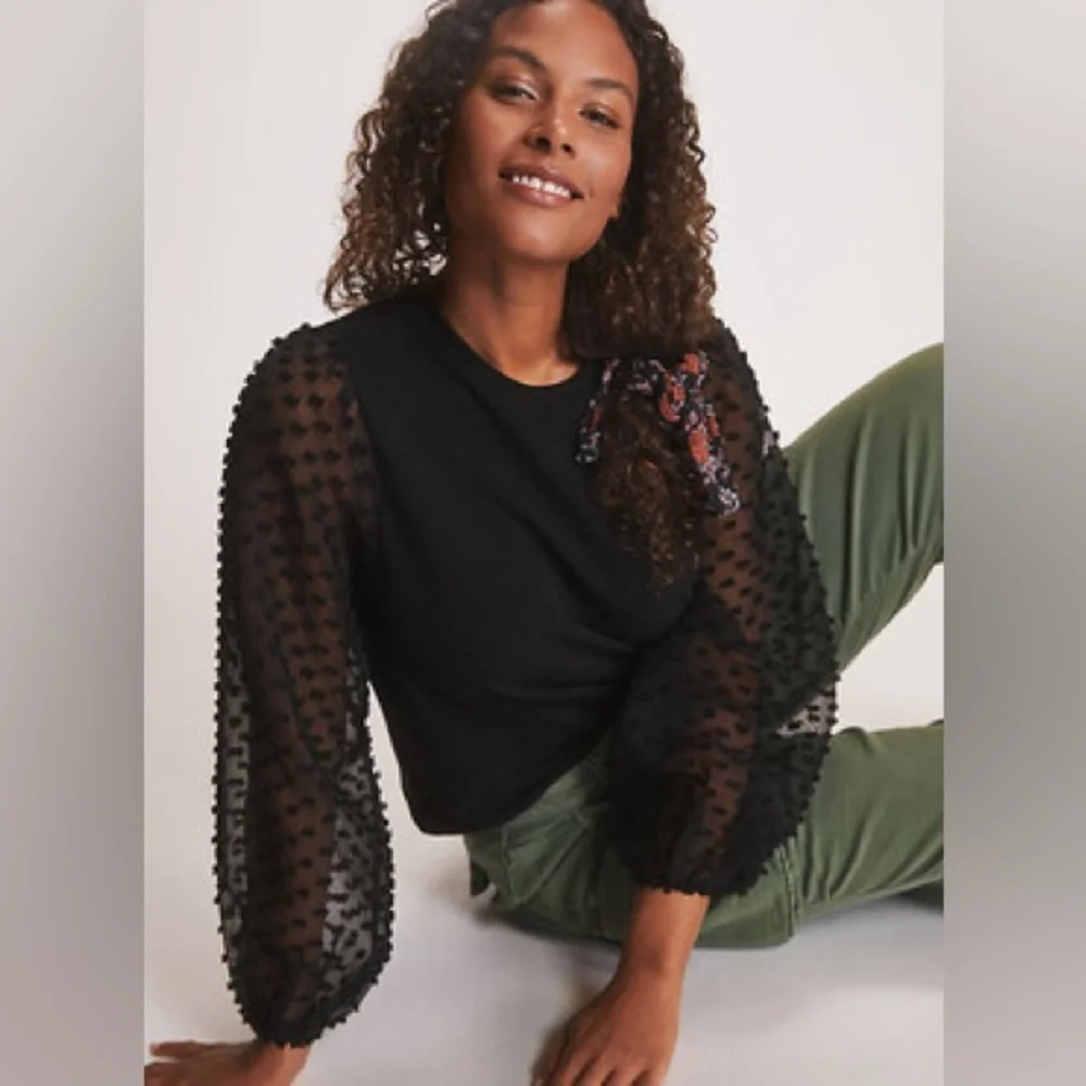 Maeve Textured-Sleeve Top | Anthropologie | Size S